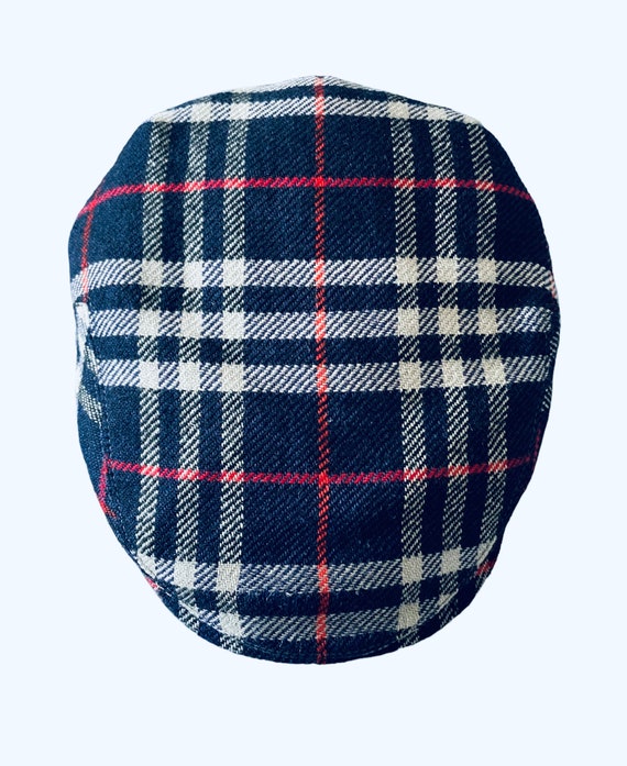Vintage BURBERRY flat cap sz S/M navy blue & grey… - image 4