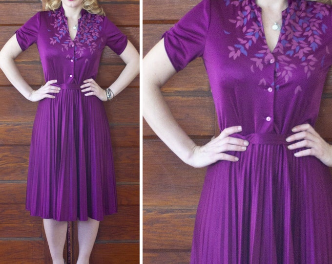 Accordion Pleated Button Down Dress // Silky // Ruched Sleeves Etsy