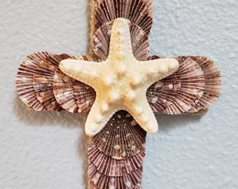 Beach Decor - Coastal Decor Shell Cross - Seashell Cross - Beach Wedding Gift - Beach House Decor - Cross Wall Decor - Decorative Cross