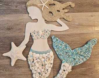 Seashell Mermaid - Beach Decor - Nautical Decor - Coastal Decor