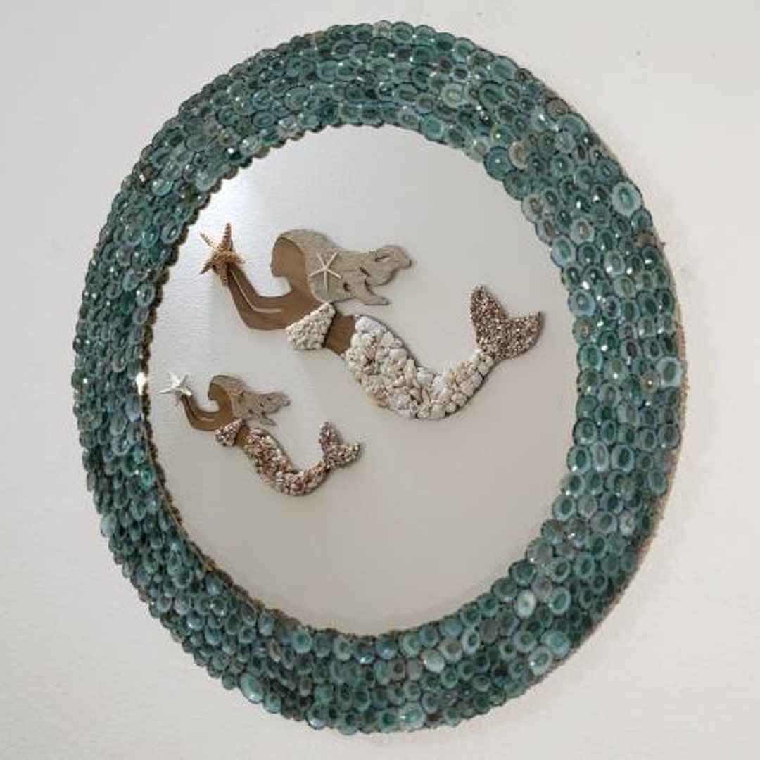 Seashell Mirror - Round Nautical Decor Shell Mirror - Coastal Decor ...
