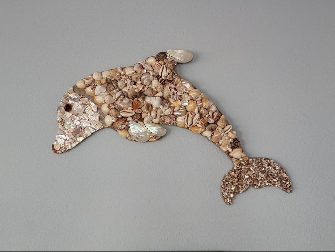 Dolphin Using Conch Shell Seashell Dolphin - Seashell Dolphin Wall Art - Coastal Beach Decor ...