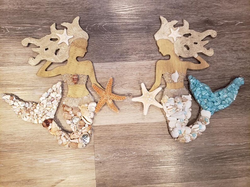 Mermaid Wall Art Seashell Mermaid Wall Decor Nautical Etsy