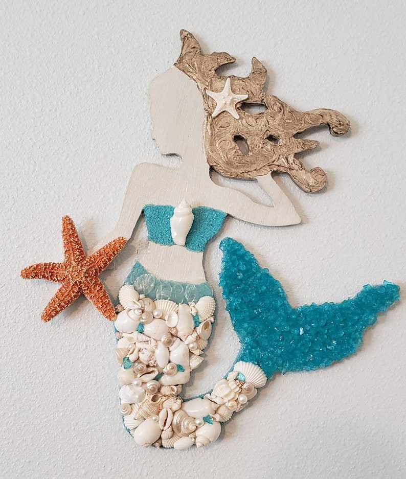 Mermaid Wall Art Seashell Mermaid Wall Decor Nautical Etsy