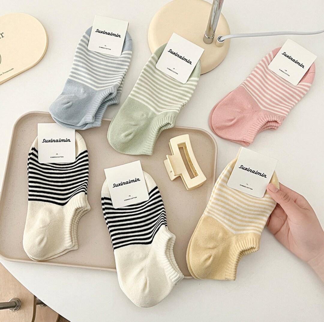 4 Pair Women Low Cut Cotton Socks Strip Summer Gift Idea Thanksgiving