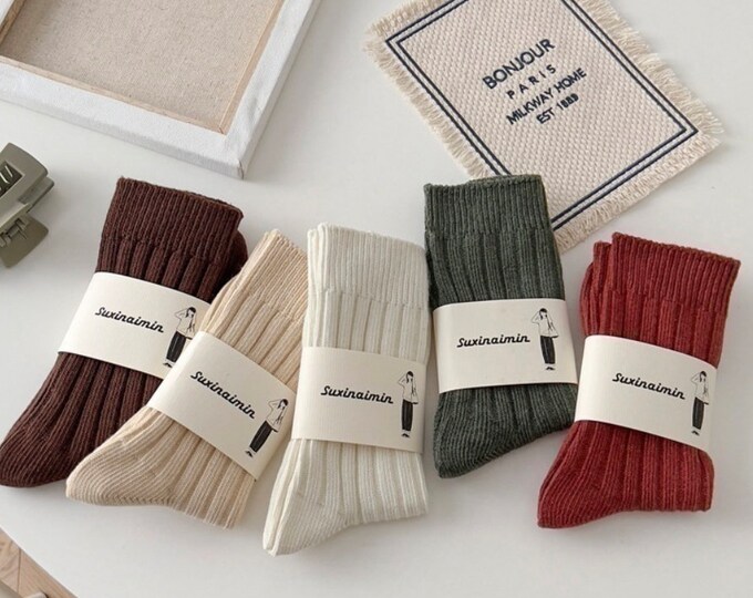 6 Pack Women Natural Cotton Socks Warm Gift Idea Thanksgiving soft ...