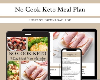 No Cook Keto Meal Plan Bundle | Easy Keto Recipes | Seven Day Keto Meal Plan with Shopping List and Recipes. Weight loss Plan. Printable pdf