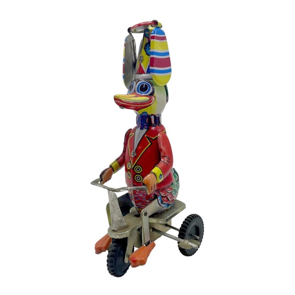 Vintage Wind-up Tin Duck Toy Tricycle