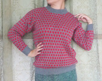 1980s Gray Red Polka Dot Sweater 80s Novelty Sweater Ugly Sweater Party 80s Hipster Sweater Vintage Crewneck Sweater Dotted