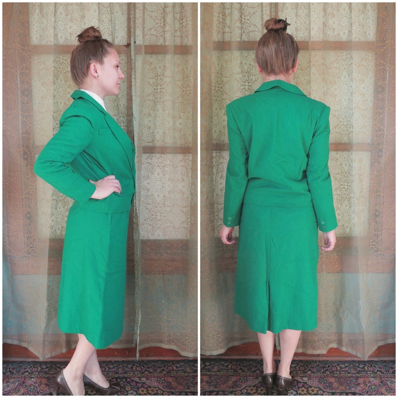 ON SALE 1950s Miss Pendleton Emerald Green Suit Vtg Wool Suit 50s Skirt Suit Matching Jacket Skirt 2 pc Jackie O Mad Men 50s Wool Green Suit