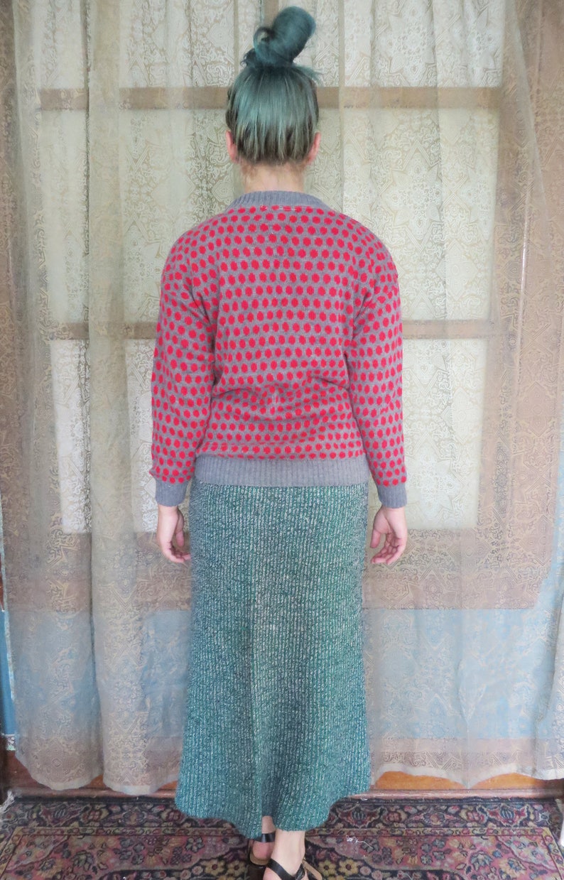 1980s Gray Red Polka Dot Sweater 80s Novelty Sweater Ugly Sweater Party 80s Hipster Sweater Vintage Crewneck Sweater Dotted