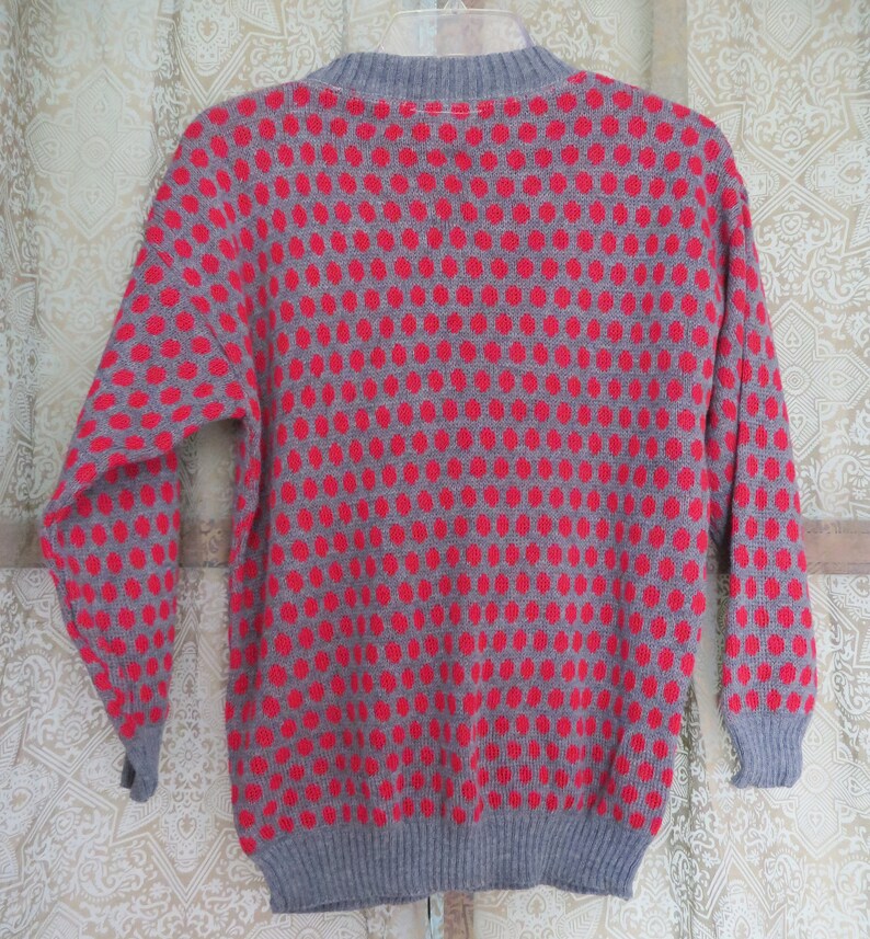 1980s Gray Red Polka Dot Sweater 80s Novelty Sweater Ugly Sweater Party 80s Hipster Sweater Vintage Crewneck Sweater Dotted