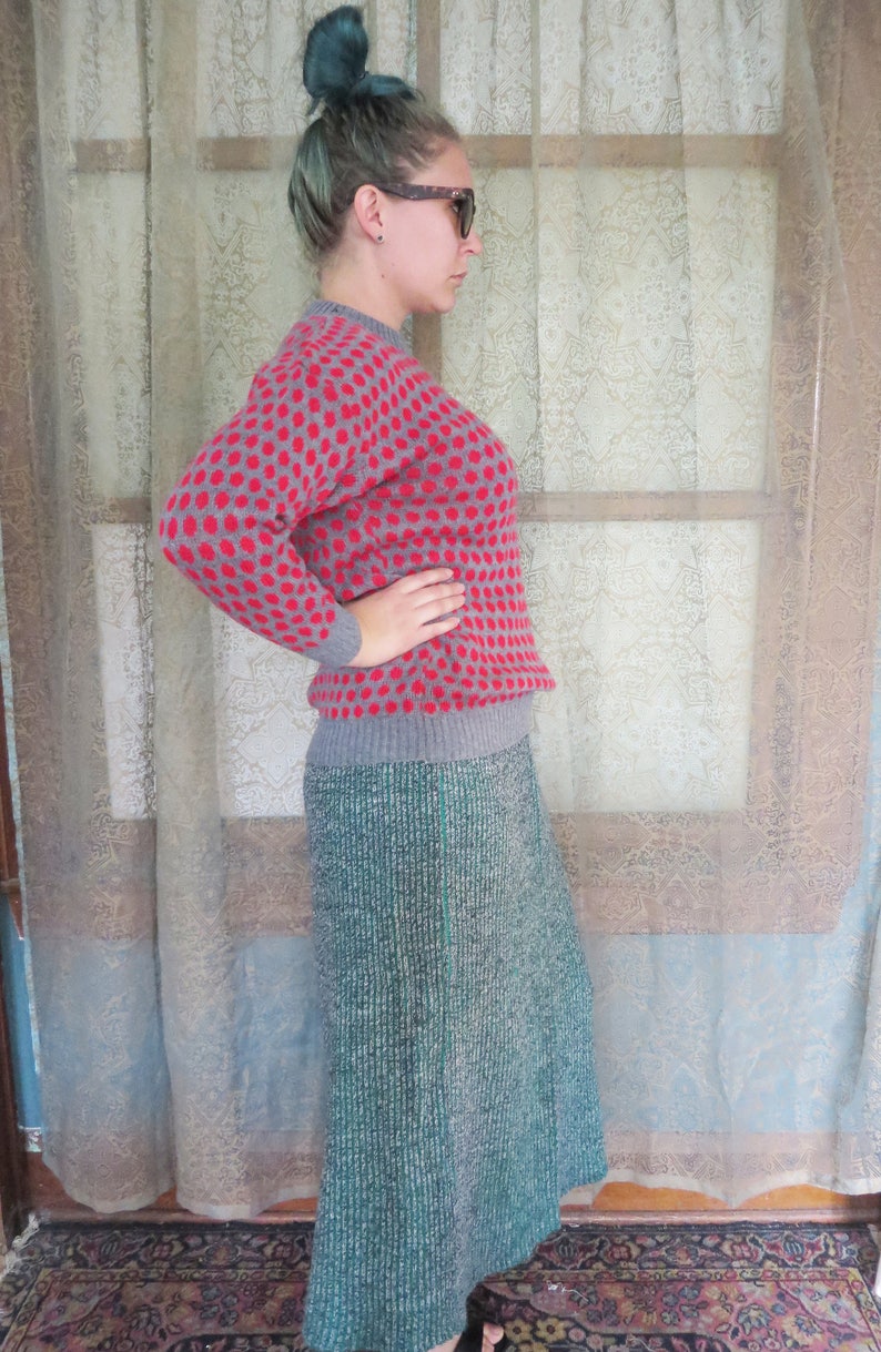 1980s Gray Red Polka Dot Sweater 80s Novelty Sweater Ugly Sweater Party 80s Hipster Sweater Vintage Crewneck Sweater Dotted