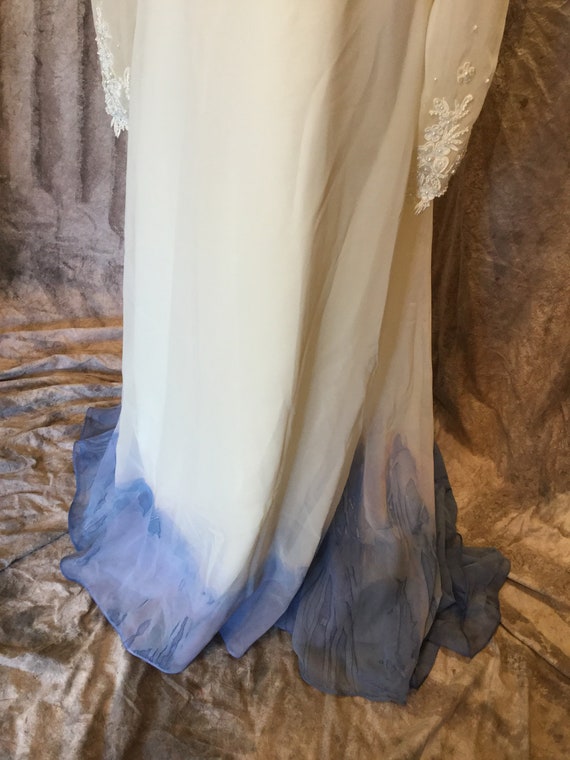 Something Blue Dip Dyed Vintage Ivory Wedding Dress Ombre Wedding Dress Long Sleeve Wedding Dress Watercolor Wedding Dress