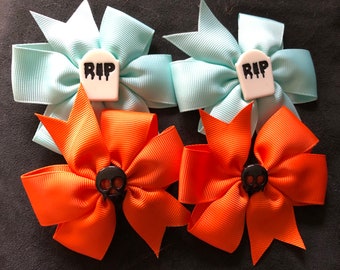 Skull Tombstone Hair Bow Clips: Goth Rockabilly Accessory (2 Sets)