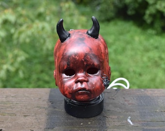 Handmade Little Devil Porcelain Baby Head Night Light: Creepy Halloween Decor