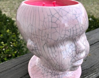 Crackled Bloody Baby Head Candle Cherry Blossom Soy Wax Horror Goth handmade