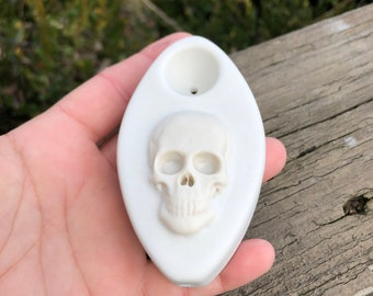 Porcelain Skull Smoking Pipe ceramic pottery ohio usa handmade hand made tobacco accessory