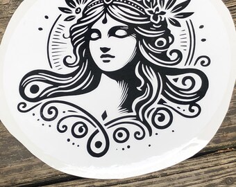 Black and White Persephone Die Cut Layered Vinyl Sticker Decal (11 inches in diameter)
