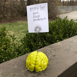 Green Zombie Brain Message or Photo Holder handmade hand made creepy scary weird Brains Resin