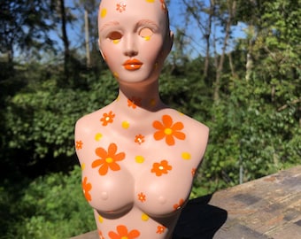 Handmade Hippie Daisy Girl Porcelain Garden Statue