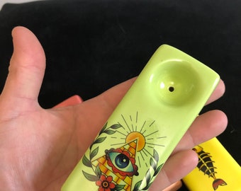 Green Tattoo Flash Eye Style Pipe ceramic pottery ohio usa handmade hand made