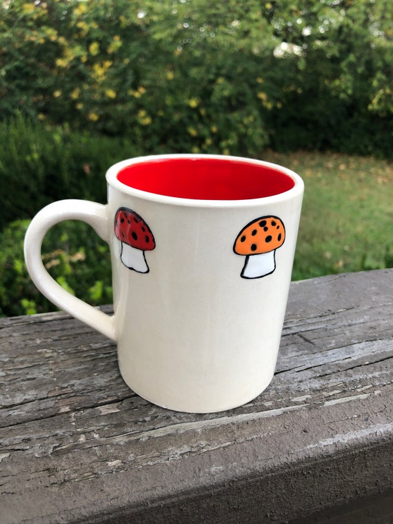 Rainbow Mushrooms coffee cup handmade hand made ceramic pottery OHIO USA