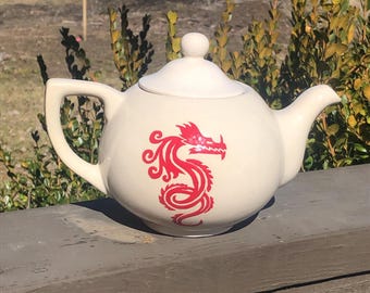 OOAK handmade Ceramic Red Dragon Tea Pot Teapot pottery Japanese Asian Decor