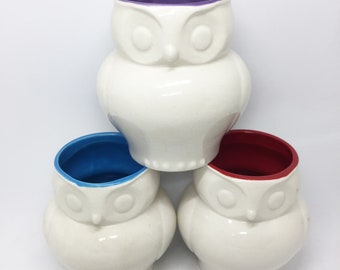 Small Colorful Retro Mod Owl Vase Cup handmade hand made ceramic pottery ohio usa decor 60s 1960s