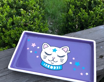 Dream Star Kitty Ceramic Rolling Tray handmade hand made cannabis marijuana weed jewelry change tray