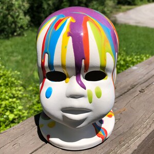 Large Rainbow Drippy Baby Head night light handmade hand made pottery creepy scary