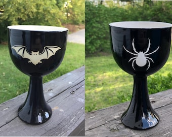 Handmade Black Spider or Bat Ceramic Chalice: Altar Cup