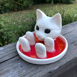 White Cat Kitty Porcelain Jewelry Tray  Box Change Trinket Dish Plate hand made OHIO USA ceramic pottery tattoo