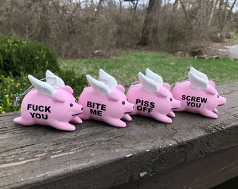 Flying Pig Fuck You Bite Me Piss Off Screw You Ornament handmade hand made OHIO USA