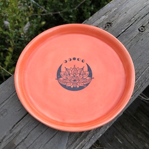 Round Orange Celestial Moon Ceramic Rolling Tray handmade hand made jewelry change tray key bowl