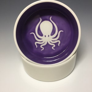 Purple Octopus Octopi Small Pet Food Bowls fait main ohio USA céramique poterie tatouage chat chien