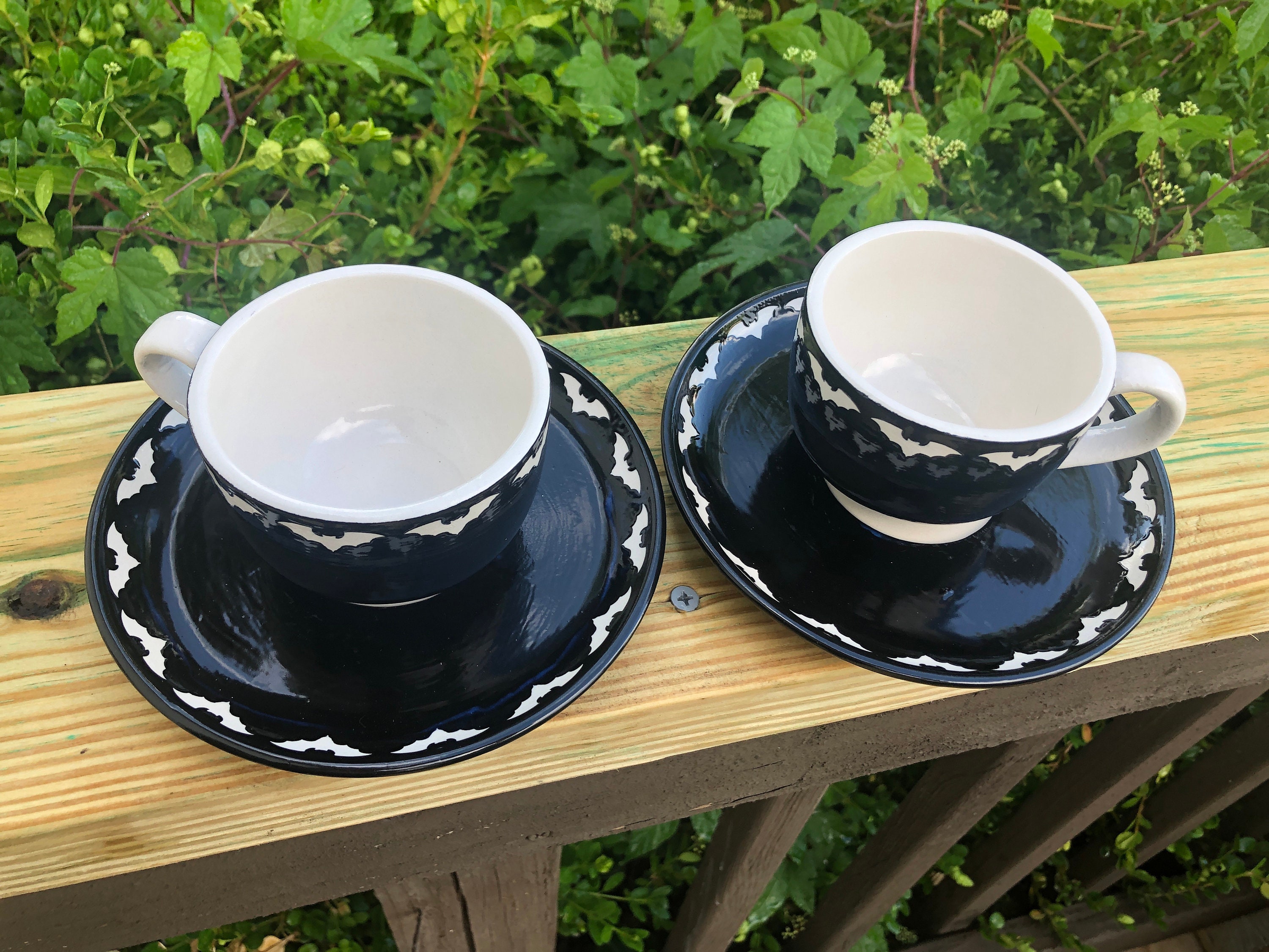 6 Piece Black Bat Tea Set Ceramic Halloween Decor Goth Pottery Bats Teacup  Teapot Tea Cup Tea Pot OOAK 