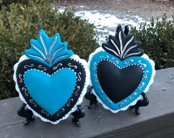 Handmade Sacred Heart Wall Plaque: Turquoise Blue Pottery Art