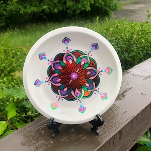 Colorful Metallic Color Changing Rainbow Flower Mandela Ceramic Rolling Tray plate dish handmade hand made jewelry change tray key