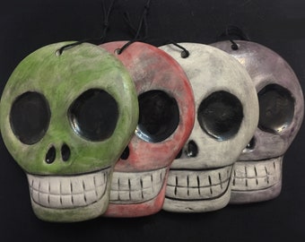 Distressed Skull Christmas Ornaments handmade handmade OHIO USA ceramic pottery