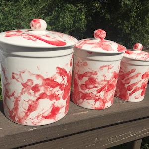 3er Set Küchen Vorratsdosen Blutige Handabdrücke Vampire Halloween Leckerei Aufbewahrungsbehälter Keramik Keramik
