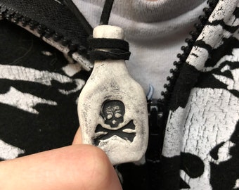 Skull Crossbones Poison Bottle Necklace ceramic pottery goth punk jewelry