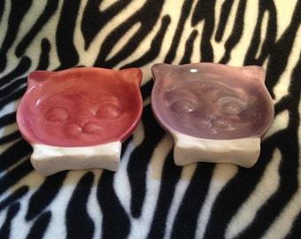 Cute Kitty Cat Face Ring Tray Pink or Purple Change Holder Trinket Bowl Dish