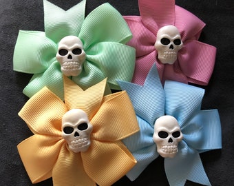 Pastel Skull Hair Bow Clips: Goth Punk Barrette (Set of 4)