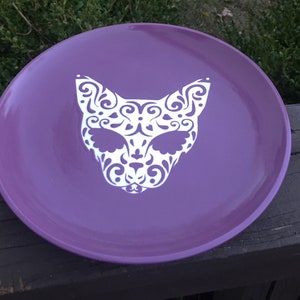Single Dinner Plate Purple Tribal Cat handmade hand made OHIO USA ceramic pottery