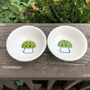Green Mushroom Fungi Soy Sauce Bowls Dishes handmade hand made OHIO USA pottery ceramics tattoo
