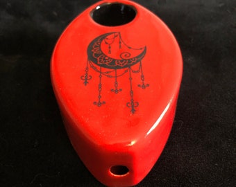 Red Celestial Moon Smoking Pipe ceramic pottery ohio usa handmade hand made tobacco accessory