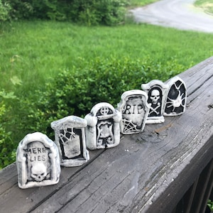 Tiny Tombstones Set of 6 Handmade Hand Made OHIO USA Pottery Ceramics cemetary headstone head stone grave marker