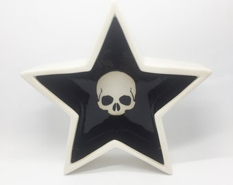 Single Large Skull Star Wall Decor or Jewelry Box Change Trinket Holders handmade hand made OHIO USA ceramic pottery tattoo