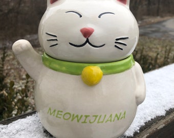 Big Fat Happy Lucky Cat Meowijuana Weed Pot Stash Canister Jar Handmade Hand Made OHIO USA Pottery Ceramics Tattoo